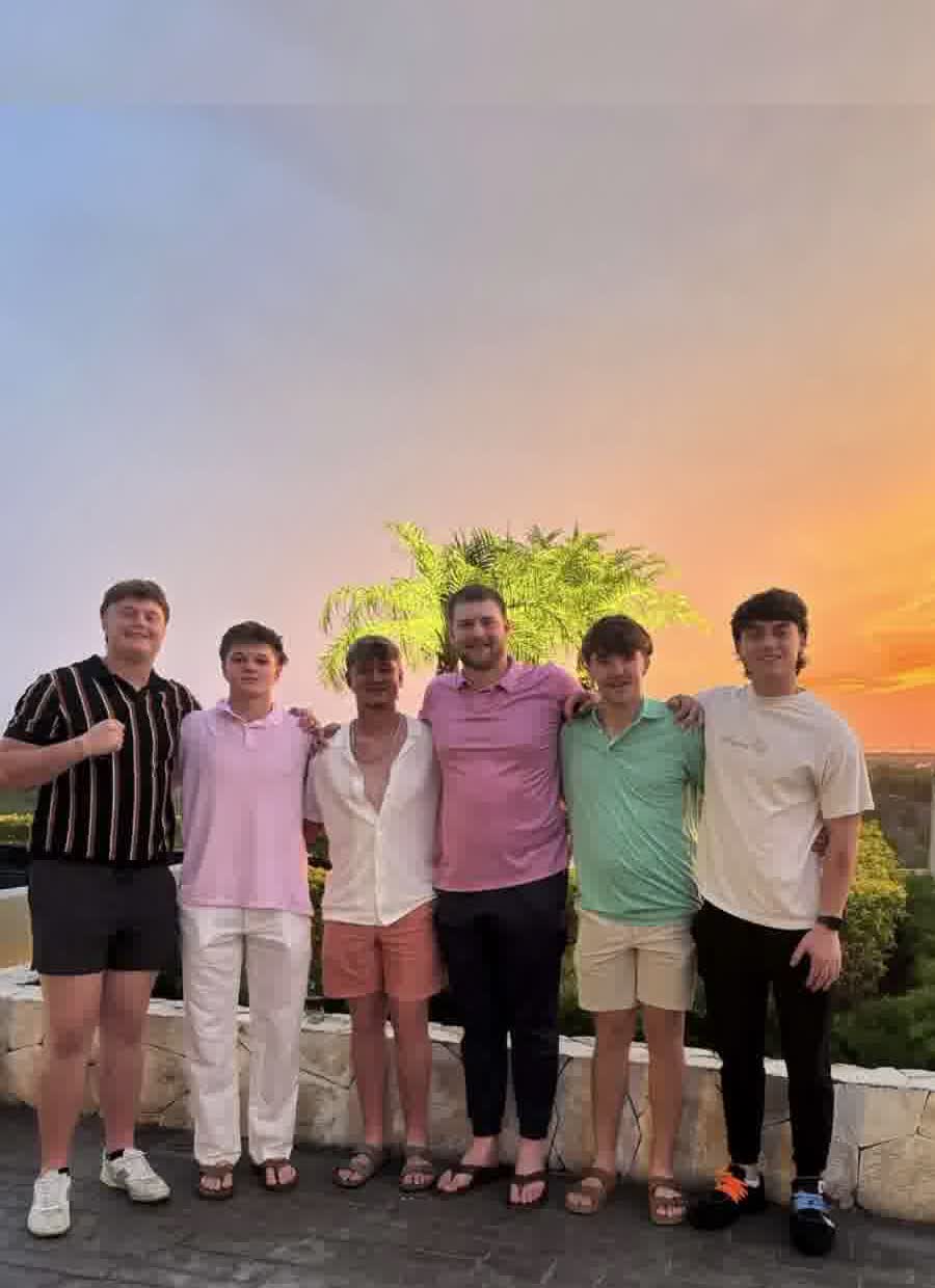 Group of friends at sunset on a spring break trip